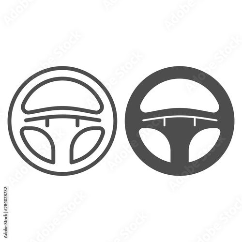 Steering wheel line and glyph icon. Automobile steering wheel vector illustration isolated on white. Car drive part outline style design, designed for web and app. Eps 10.