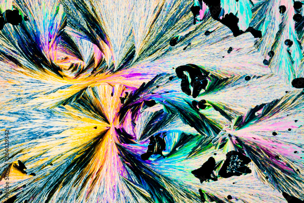Fotografie Benzoic acid crystals in polarized light