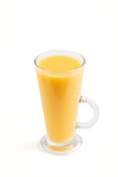 Glass of orange juice isolated on white background. Morninig, spring, healthy drink concept. Side view.