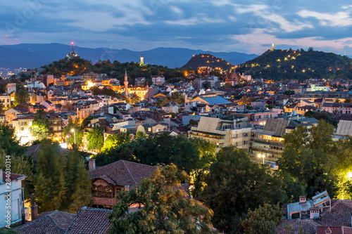 Night Panorama of city of Plovdiv, Bulgaria