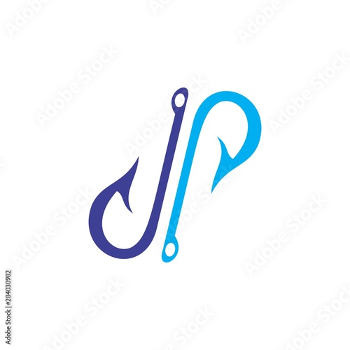 Letter JP or DP with fish hook loog design vector