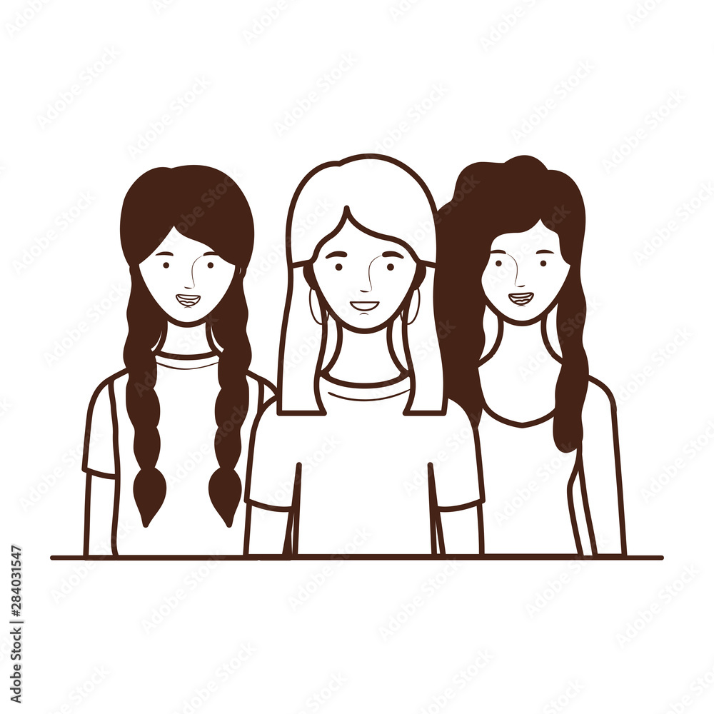 silhouette of young women on white background