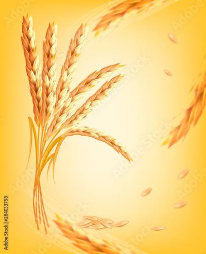 Nature background with ears of wheat. Vector.