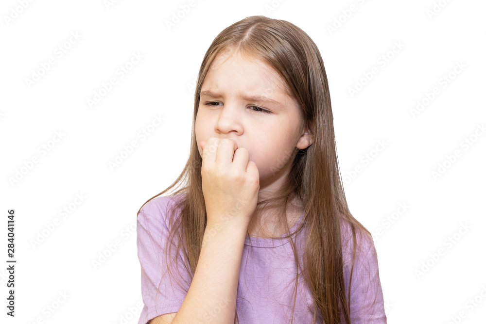 Little girl complains of toothache. Isolated on a white background. Little girl complains of toothache. Isolated on a white background.