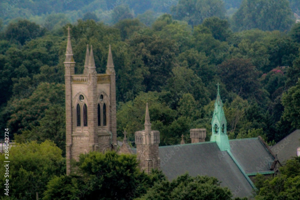Soft focus high view of an old church Soft focus high view of an old church