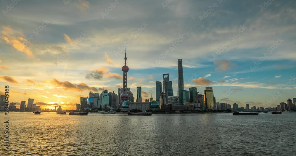 Shanghai skyline and modern buildings at sunrise,time lapse. Shanghai skyline and modern buildings at sunrise,time lapse.