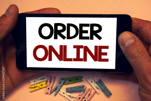 Wallpaper Mural Writing note showing Order Online. Business photo showcasing Purchase something on the internet E-commerce Wireless shopping Torontodigital.ca