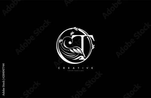 initial T letter linked rounded shape luxury flourishes ornament logo-01