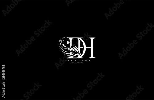 Initial Letter DH Linked Beauty Flourishes Monogram White Background