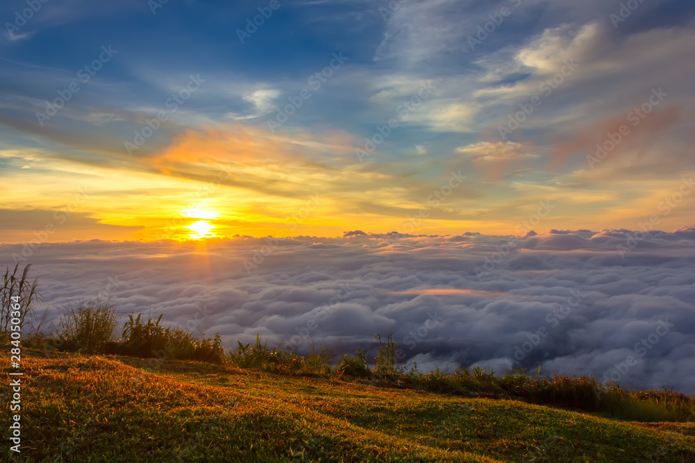 Beautiful Sunrise and mist at Phu Tubberk, Phetchabun Province, Thailand.