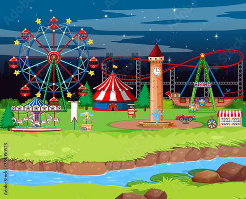Scene background design with many rides