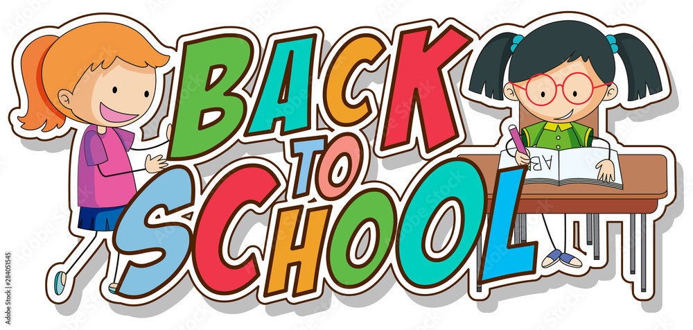 Back to school template with girls Back to school template with girls