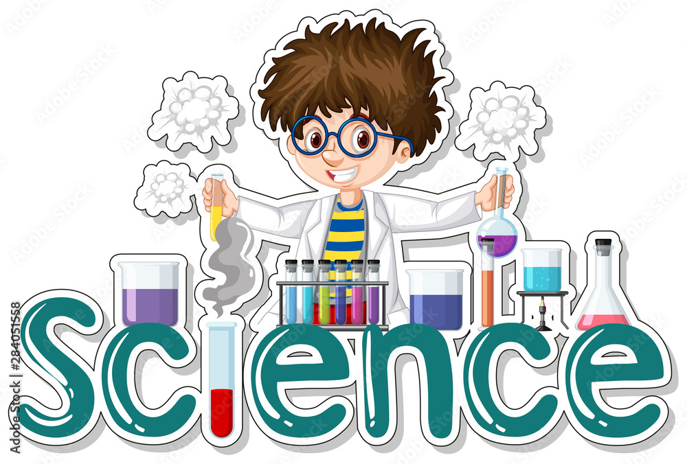 Sticker design with scientist doing experiment Sticker design with scientist doing experiment