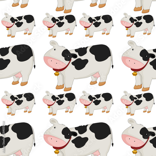 Fototapeta Naklejka Na Ścianę i Meble -  Seamless pattern tile cartoon with cow