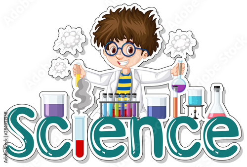 Sticker design with scientist doing experiment