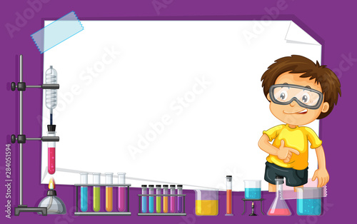 Frame template design with kid in science lab