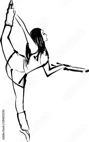 vector line illustration of a ballerina at the barre