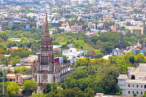 Beautiful Indian colorful City with Roman Catholic Church photo