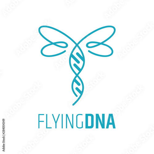 DNA + dragonfly logo, line art style, health care and science icon, medical vector illustration, conceptual design