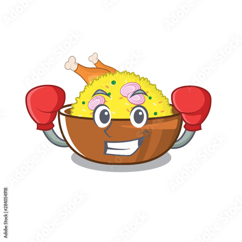 Boxing biryani chicken above the cartoon plate