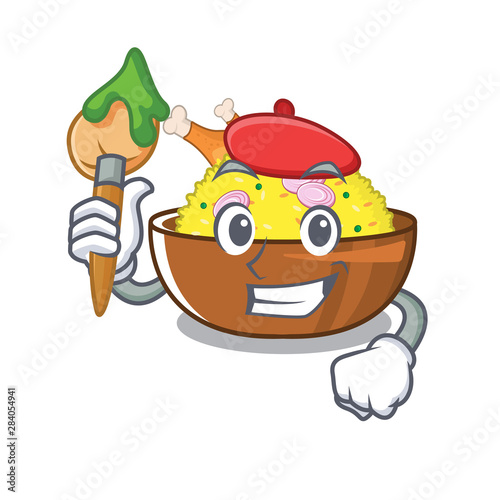 Artist biryani chicken above the cartoon plate
