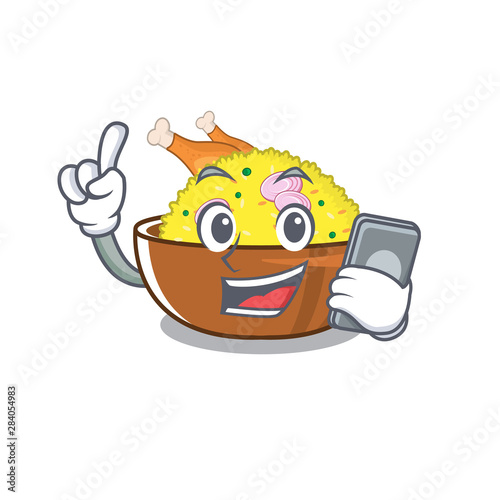 With phone biryani chicken above the cartoon plate