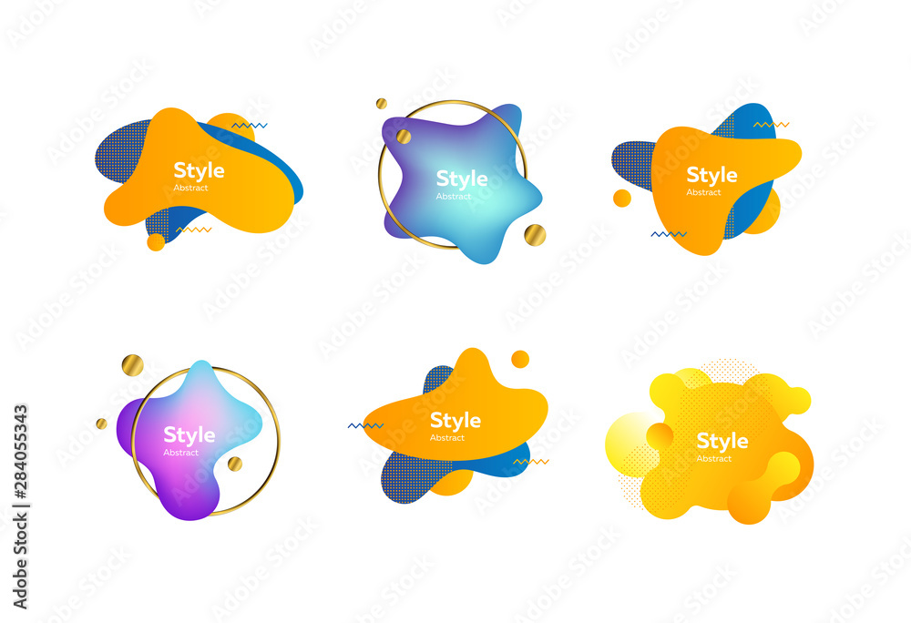 Colorful stain design set. Modern abstract banners with sample text. Trendy minimal templates for presentations, flyers, apps and websites. Vector illustration Colorful stain design set. Modern abstract banners with sample text. Trendy minimal templates for presentations, flyers, apps and websites. Vector illustration