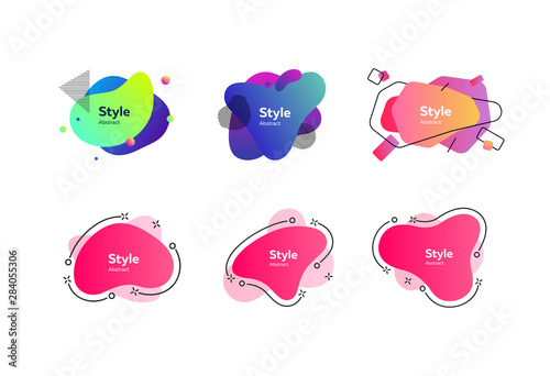 Colorful abstract liquid shapes set. Bright liquid figures with sample text. Trendy minimal templates for presentations, banners, flyers and posters. Vector illustration