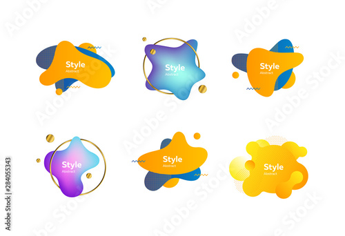 Colorful stain design set. Modern abstract banners with sample text. Trendy minimal templates for presentations, flyers, apps and websites. Vector illustration