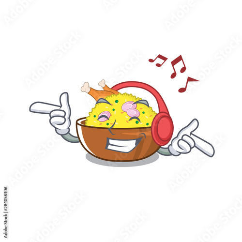 Listening music chicken biryani isolated in the mascot