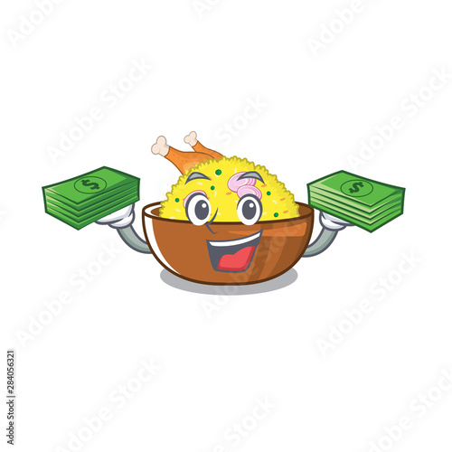 With money bag chicken biryani isolated in the mascot