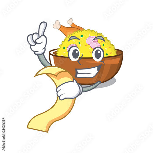 With menu chicken biryani isolated in the mascot