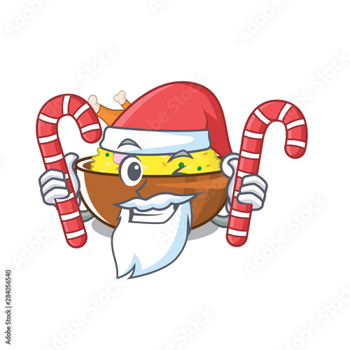Santa with candy chicken biryani with in cartoon shape