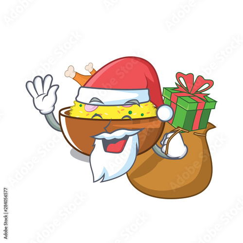 Santa with gift chicken biryani with in cartoon shape