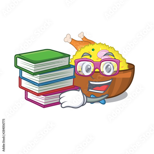 Student with book chicken biryani with in cartoon shape