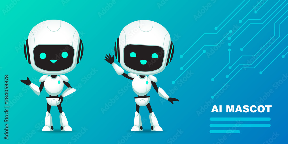 Set of cute robot ai character with circuits background Stock Vector ...