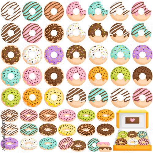A Vector Set of Cute Little Donut in Various Flavour and Topping