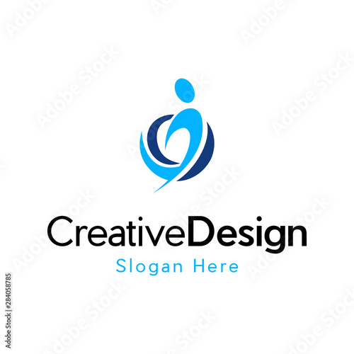 People, community, creative hub, social connection icons and logo, shaped man silhouette reaching up logo