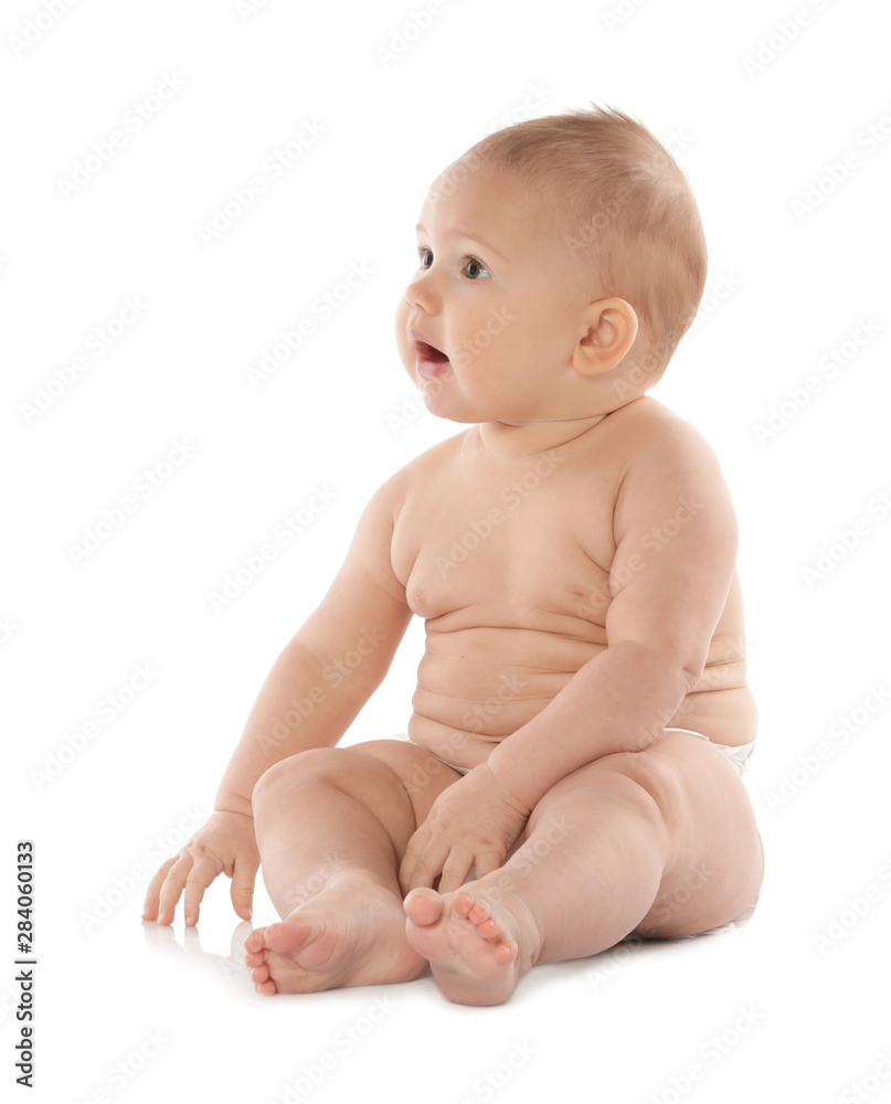 Cute little baby on white background. Crawling time Cute little baby on white background. Crawling time