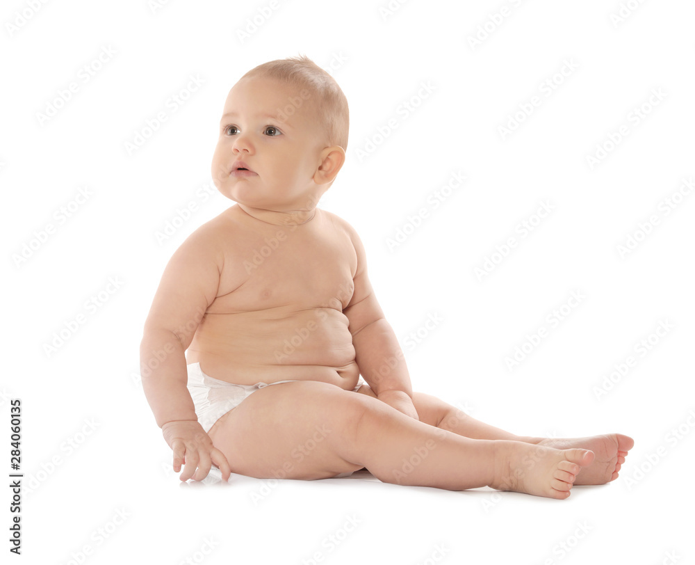 Cute little baby on white background. Crawling time Cute little baby on white background. Crawling time