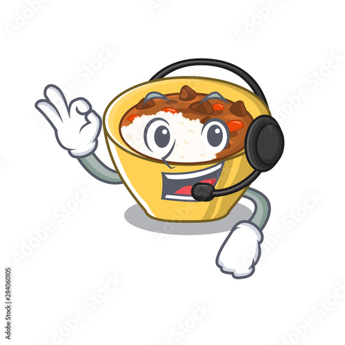 With headphone curry rice in the character shape
