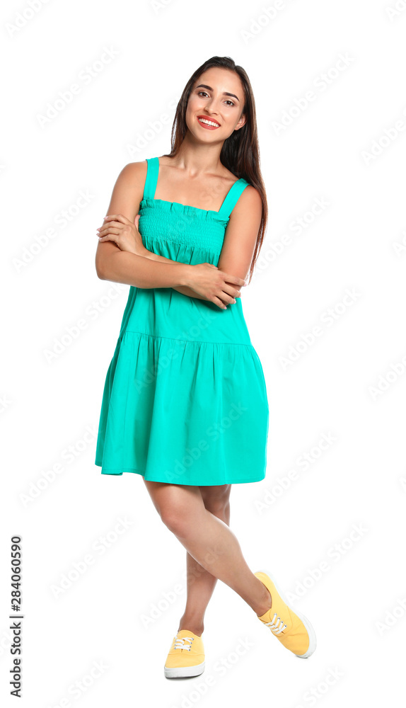 Full length portrait of young woman on white background Full length portrait of young woman on white background