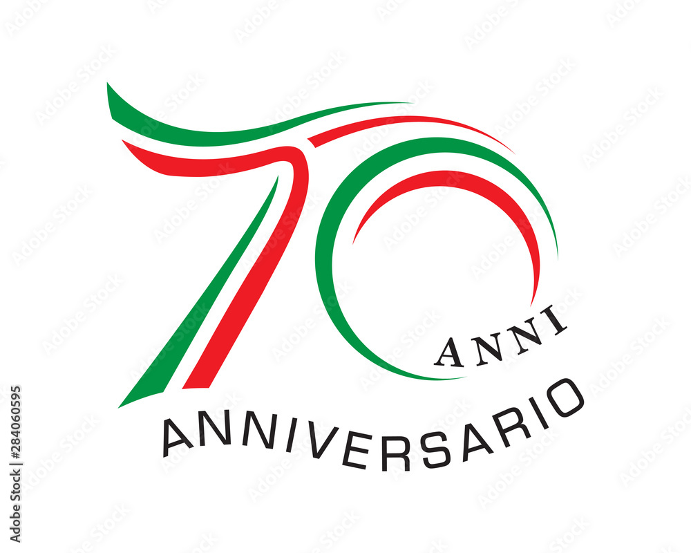 70th anniversary years with the element wave curved italy flag vector