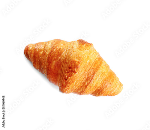 Fresh tasty croissant on white background  top view. French pastry