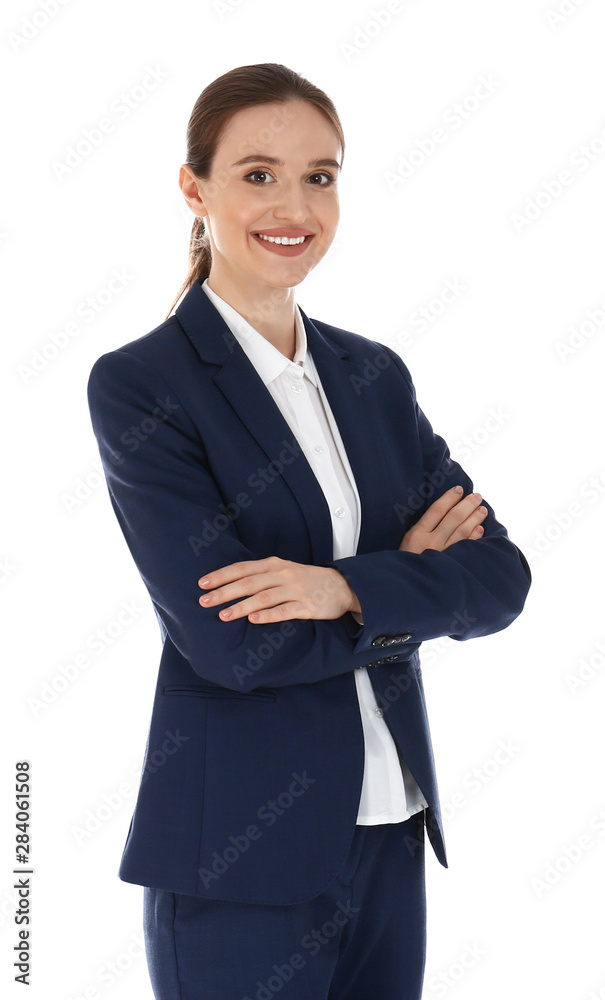 Professional business trainer posing on white background Professional business trainer posing on white background