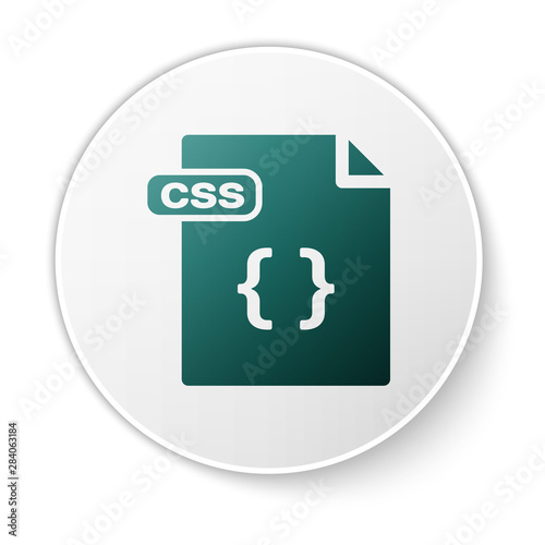 Green CSS file document. Download css button icon isolated on white background. CSS file symbol. White circle button. Vector Illustration