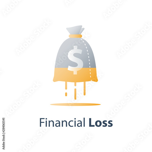 Money loss, sunken cost concept, lack of finance, stock market fall, investment hedge fund, wealth devaluation, income decrease