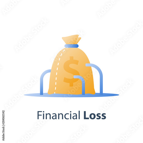 Money loss, sunken cost concept, lack of finance, stock market fall, investment hedge fund, wealth devaluation, income decrease