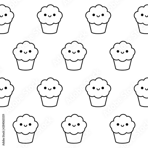 pattern of delicious cupcakes kawaii style