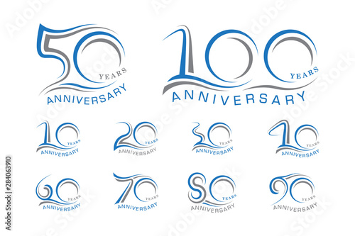 set anniversary years with the element wave curved vector
